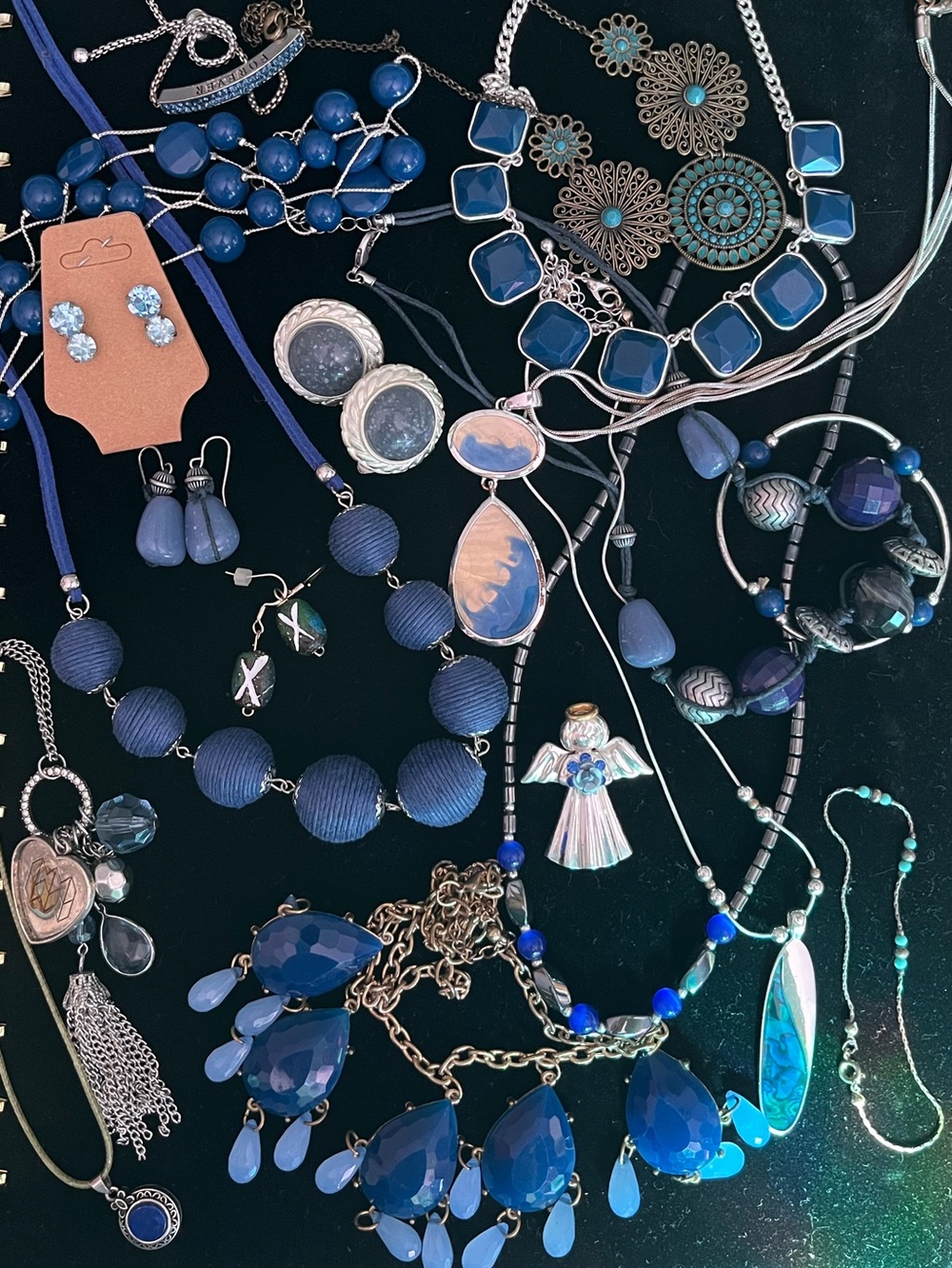 19 pc Moody Blues Bundle Blue Statement Necklace and Earring Set - Women Jewelry